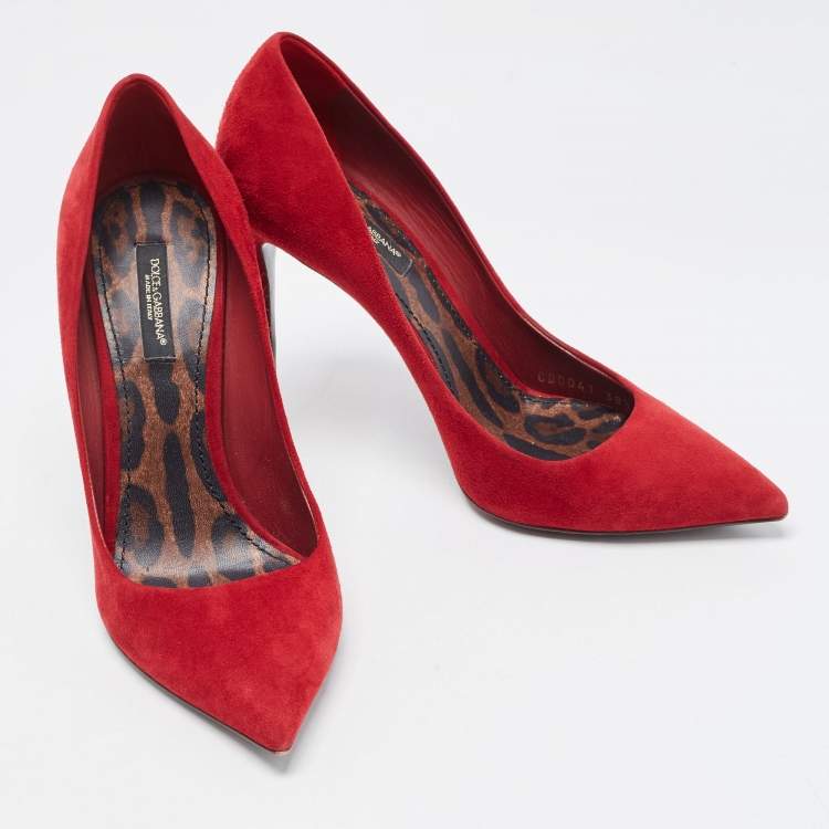 Pre Owned Dolce & Gabbana Red Suede Pointed Toe Pumps Size 38.5