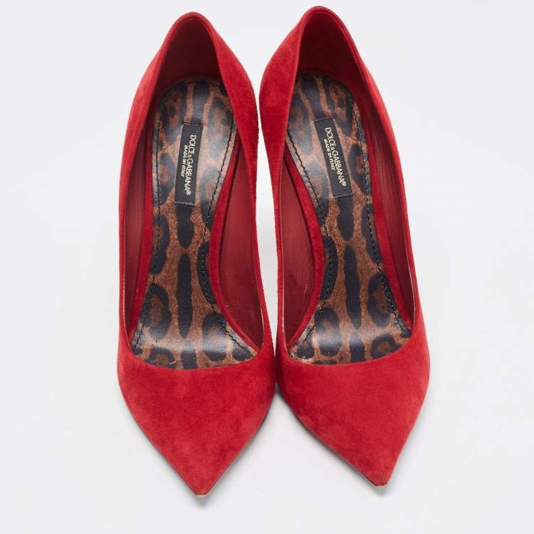 Pre Owned Dolce & Gabbana Red Suede Pointed Toe Pumps Size 38.5