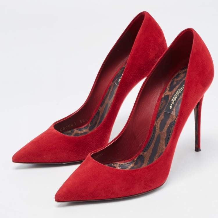 Pre Owned Dolce & Gabbana Red Suede Pointed Toe Pumps Size 38.5