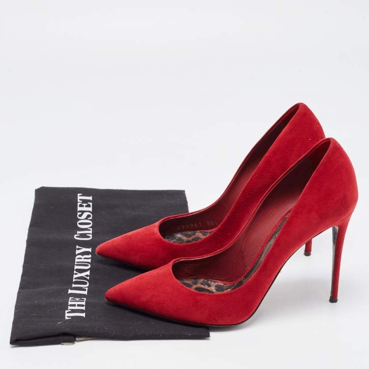 Pre Owned Dolce & Gabbana Red Suede Pointed Toe Pumps Size 38.5
