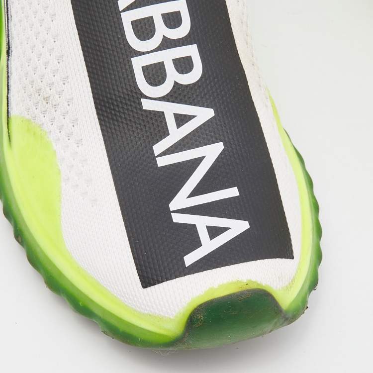 Pre Owned Dolce & Gabbana Neon Green/White Knit Fabric Sorrento Slip On Sneakers Size 38