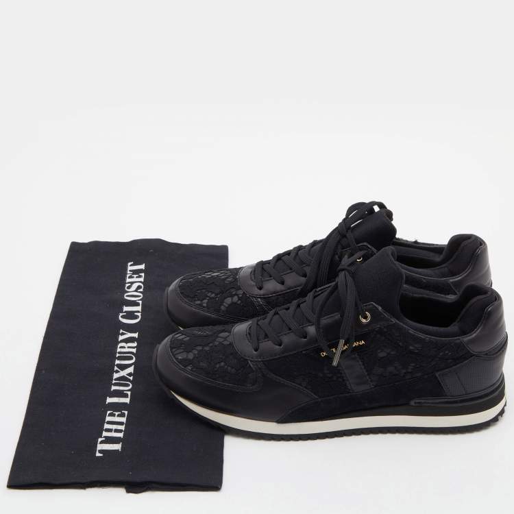 Pre Owned Dolce & Gabbana Black Lace and Leather Low Top Sneakers Size 39