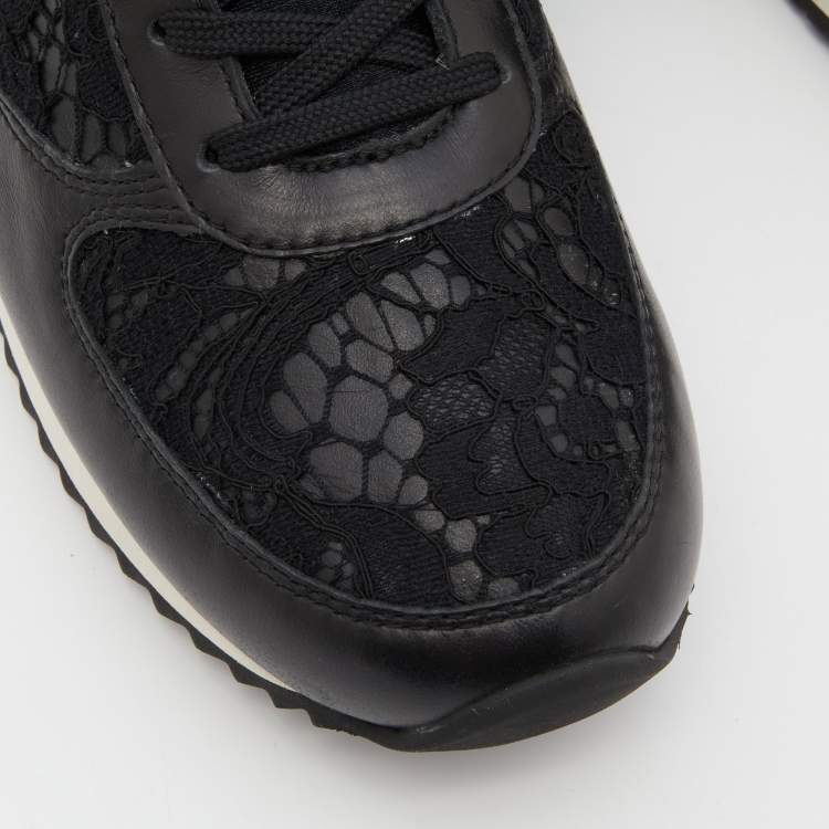 Pre Owned Dolce & Gabbana Black Lace and Leather Low Top Sneakers Size 39