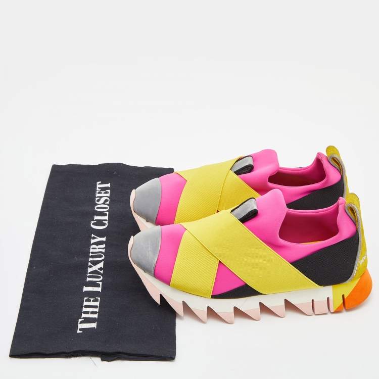 Pre Owned Dolce & Gabbana Tricolor Neoprene and Elastic Band Ibiza Slip On Sneakers Size 36