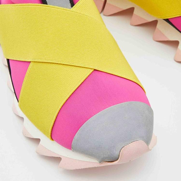 Pre Owned Dolce & Gabbana Tricolor Neoprene and Elastic Band Ibiza Slip On Sneakers Size 36