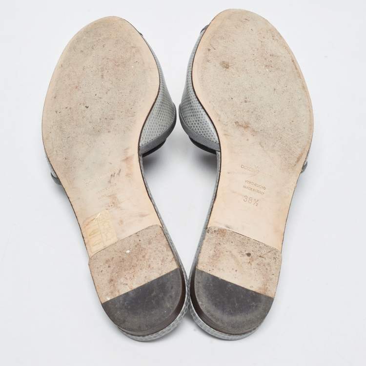 Pre Owned Dolce & Gabbana Green  LIzard Embossed Flat Slides Size 38.5