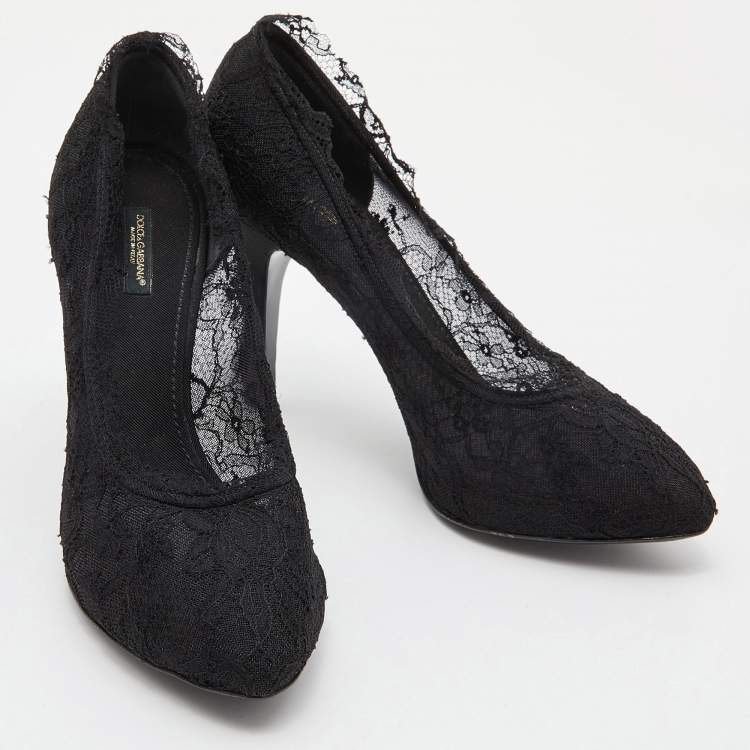 Pre Owned Dolce & Gabbana Black Lace and Fabric Pumps Size 39