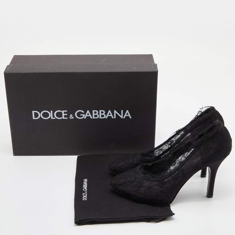 Pre Owned Dolce & Gabbana Black Lace and Fabric Pumps Size 39