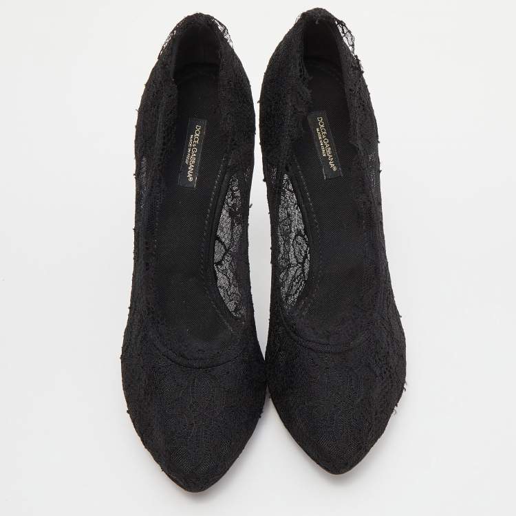 Pre Owned Dolce & Gabbana Black Lace and Fabric Pumps Size 39