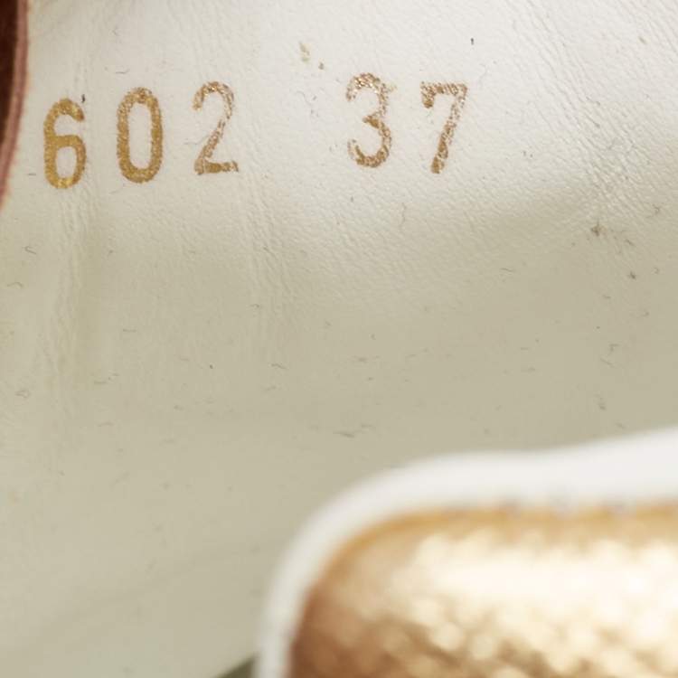 Pre Owned Dolce & Gabbana White/Gold Leather Pearl Embellished Portofino Sneakers Size 37