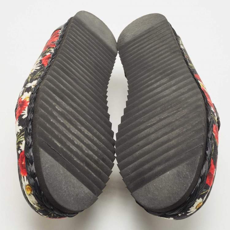 Pre Owned Dolce & Gabbana Multicolor Floral Fabric and Leather Crystal Embellished Loafers Size 39