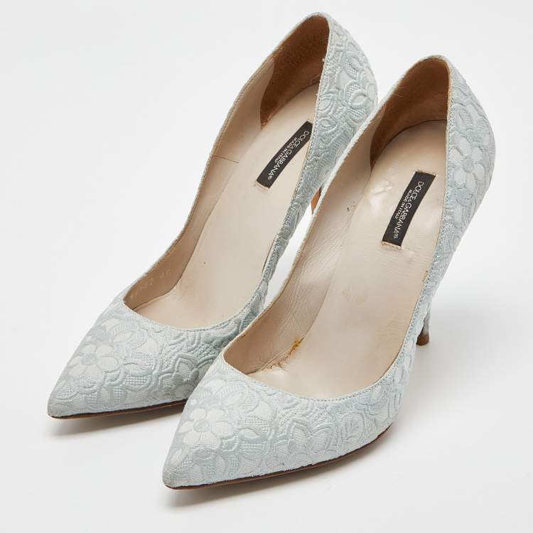مملوكة مسبقًا Dolce & Gabbana Light Blue Brocade Fabric Pointed Toe Pumps Size 40