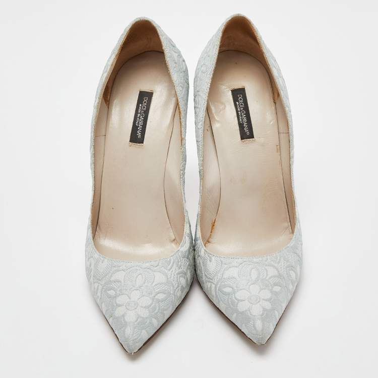 مملوكة مسبقًا Dolce & Gabbana Light Blue Brocade Fabric Pointed Toe Pumps Size 40