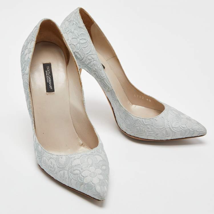 مملوكة مسبقًا Dolce & Gabbana Light Blue Brocade Fabric Pointed Toe Pumps Size 40
