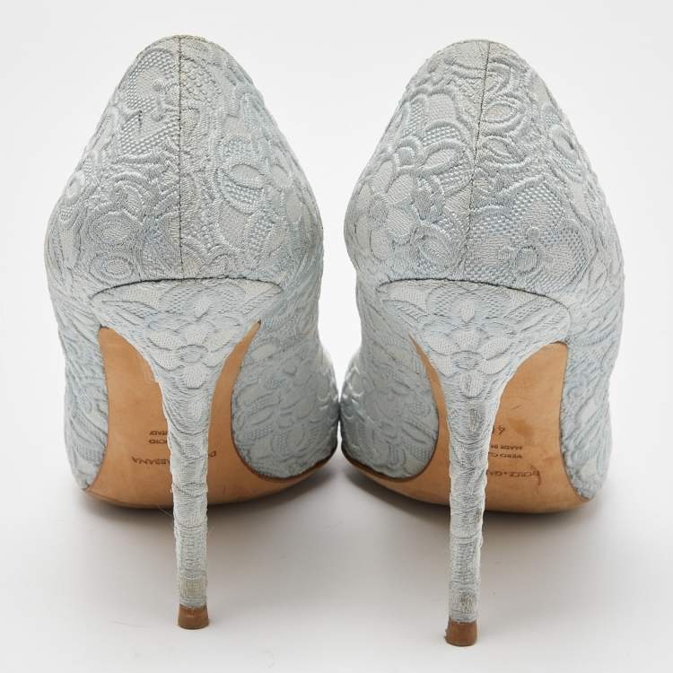 مملوكة مسبقًا Dolce & Gabbana Light Blue Brocade Fabric Pointed Toe Pumps Size 40