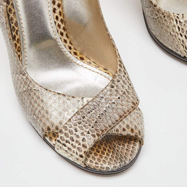 Pre Owned Dolce & Gabbana Black/White Watersnake Leather Peep Toe Pumps Size 39.5
