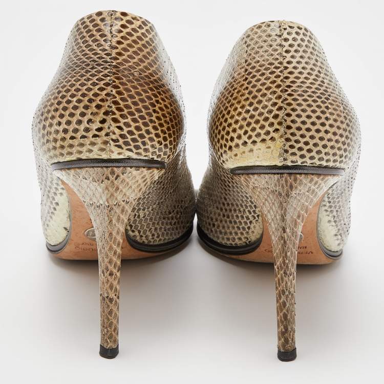 Pre Owned Dolce & Gabbana Black/White Watersnake Leather Peep Toe Pumps Size 39.5