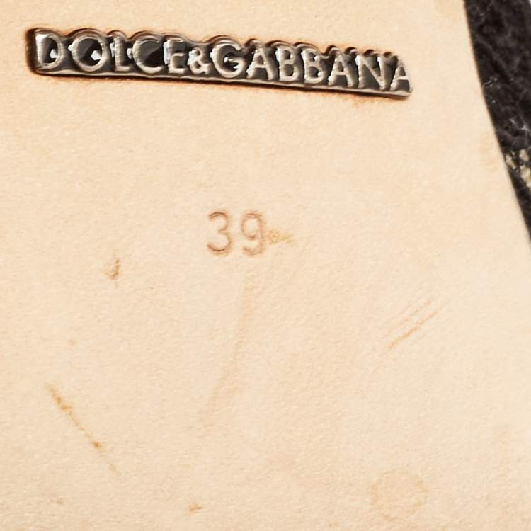 Pre Owned Dolce & Gabbana Black Lace Keria Crystal Embellished Slides Size 39