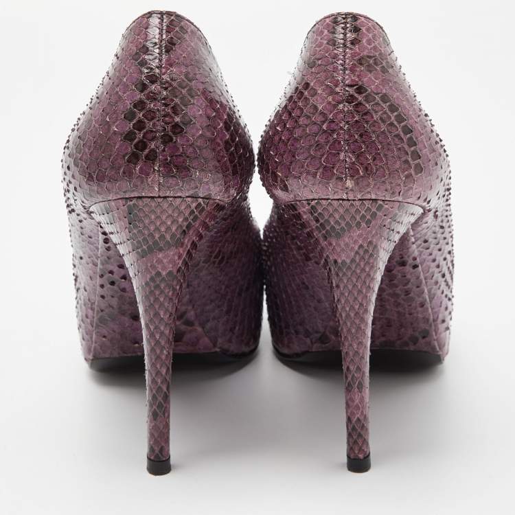 Pre Owned Dolce & Gabbana Purple Watersnake Leather Peep Toe Pumps Size 38.5
