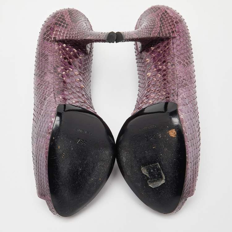 Pre Owned Dolce & Gabbana Purple Watersnake Leather Peep Toe Pumps Size 38.5