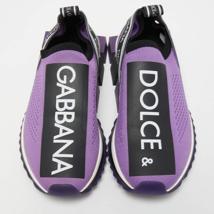 مملوكة مسبقًا Dolce & Gabbana Purple Logo Print Knit Fabric Sorrento Sneakers Size 37