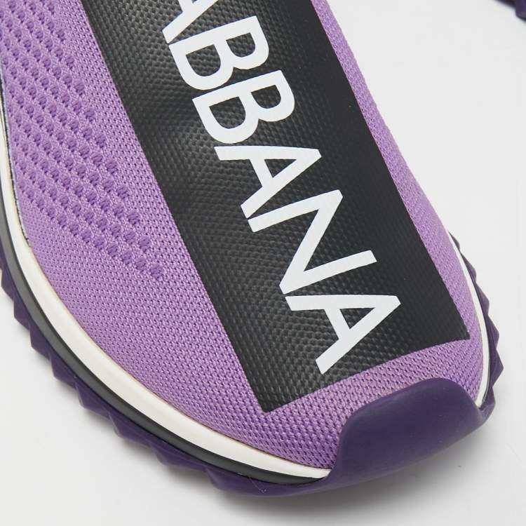 مملوكة مسبقًا Dolce & Gabbana Purple Logo Print Knit Fabric Sorrento Sneakers Size 37