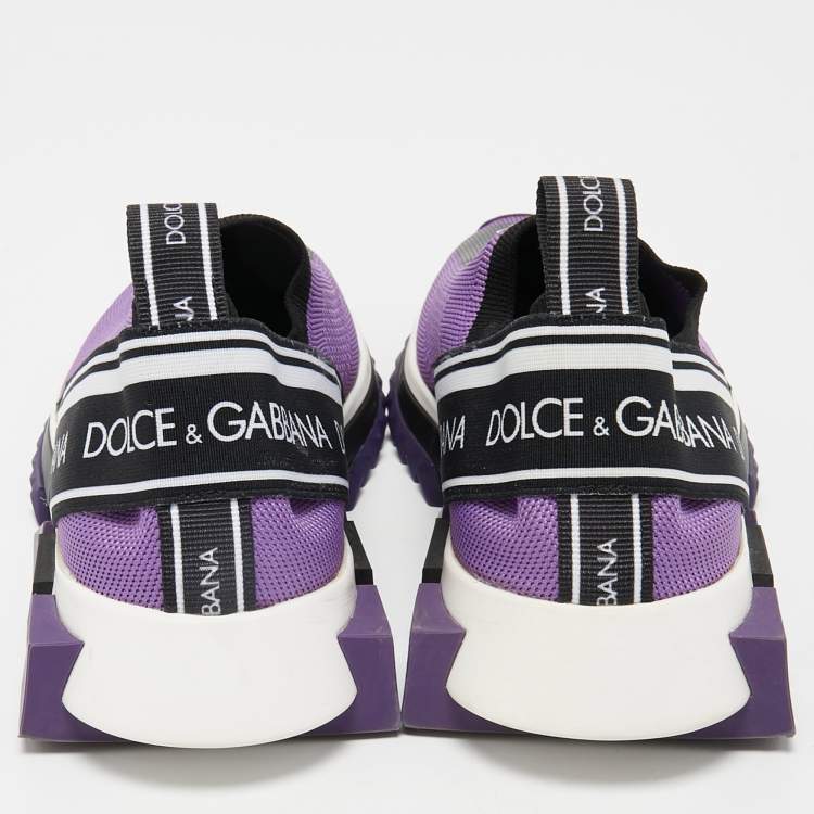 مملوكة مسبقًا Dolce & Gabbana Purple Logo Print Knit Fabric Sorrento Sneakers Size 37
