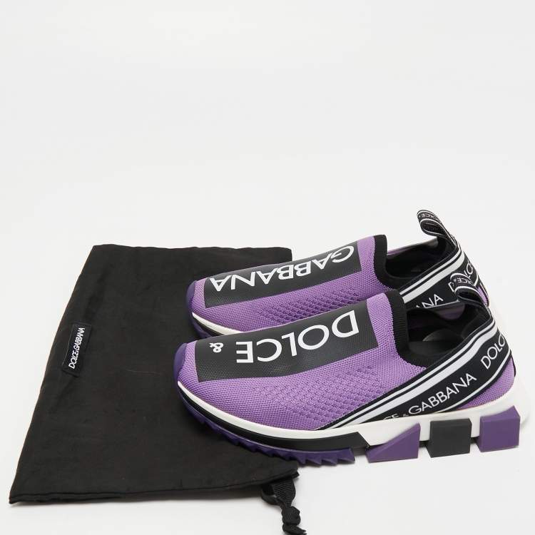 مملوكة مسبقًا Dolce & Gabbana Purple Logo Print Knit Fabric Sorrento Sneakers Size 37