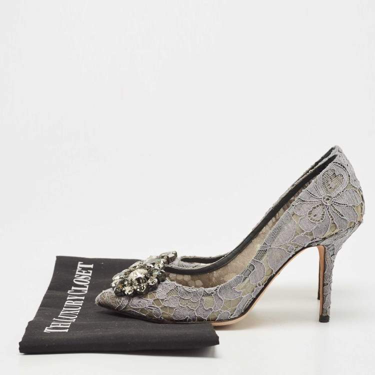Pre Owned Dolce & Gabbana Grey Lace Bellucci Pumps Size 37