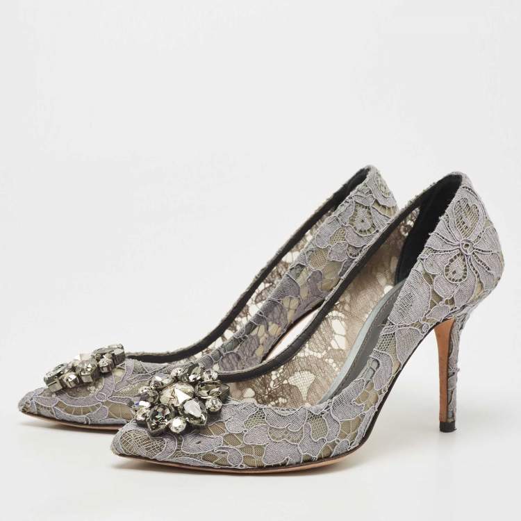 Pre Owned Dolce & Gabbana Grey Lace Bellucci Pumps Size 37