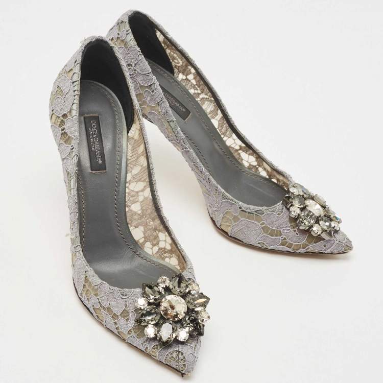 Pre Owned Dolce & Gabbana Grey Lace Bellucci Pumps Size 37
