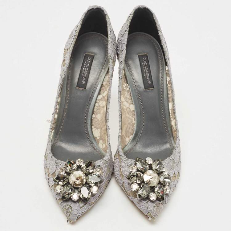 Pre Owned Dolce & Gabbana Grey Lace Bellucci Pumps Size 37