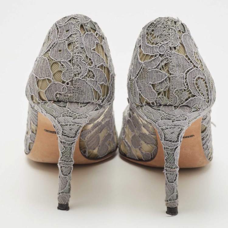 Pre Owned Dolce & Gabbana Grey Lace Bellucci Pumps Size 37
