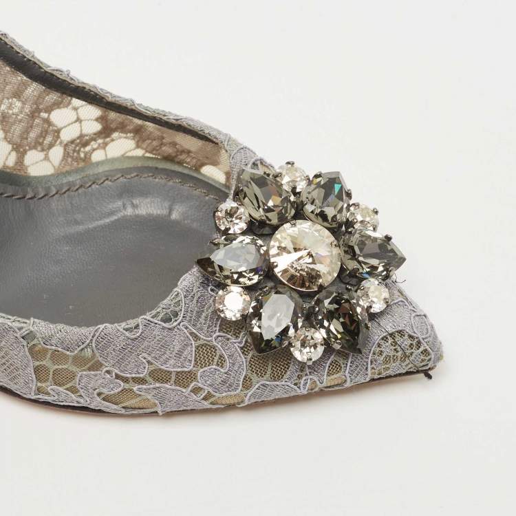 Pre Owned Dolce & Gabbana Grey Lace Bellucci Pumps Size 37