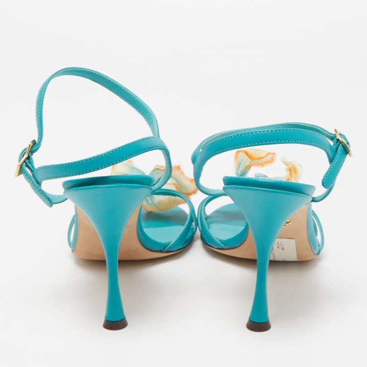 Pre Owned Dolce & Gabbana Blue Leather Bow Ankle Strap Sandals Size 38