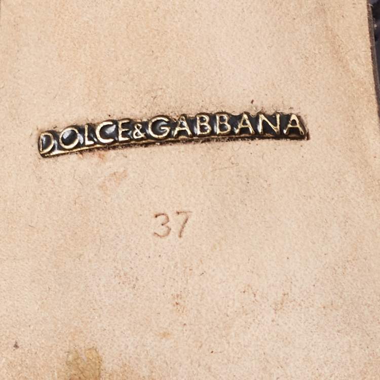 مملوكة مسبقًا Dolce & Gabbana Multicolor Printed Leather Crystal Embellished Slingback Pumps Size 37 