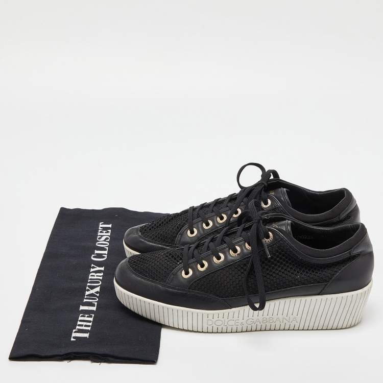 مملوكة مسبقًا Dolce & Gabbana Black Leather and Mesh Wedge Sneakers Size 41
