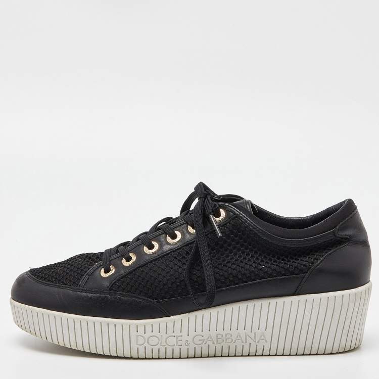 مملوكة مسبقًا Dolce & Gabbana Black Leather and Mesh Wedge Sneakers Size 41