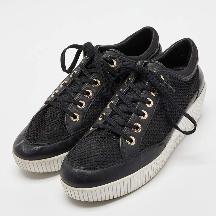 مملوكة مسبقًا Dolce & Gabbana Black Leather and Mesh Wedge Sneakers Size 41