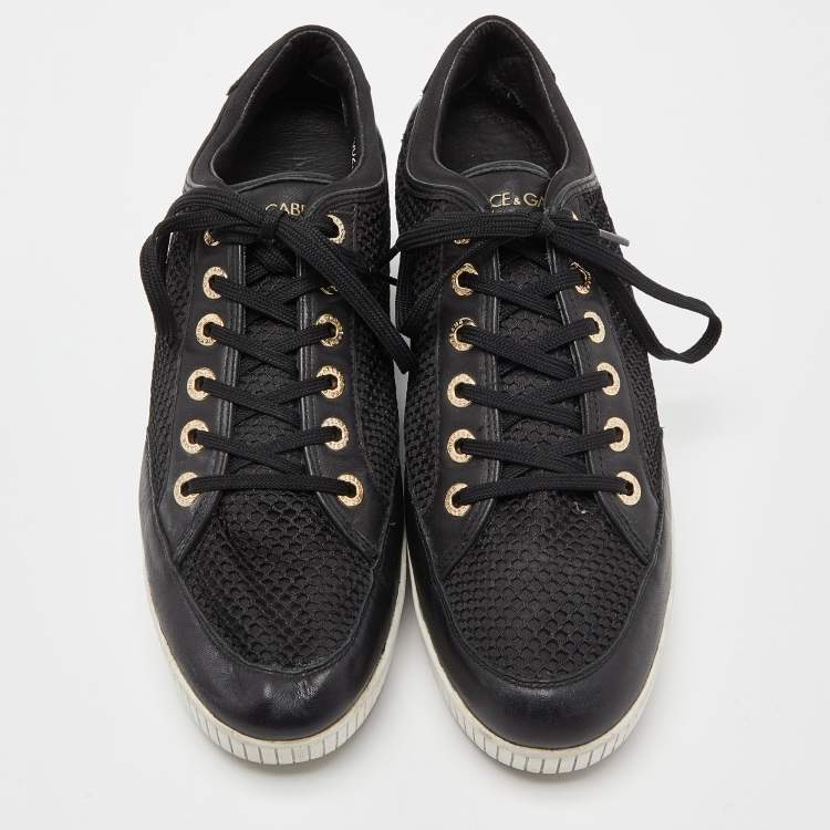 مملوكة مسبقًا Dolce & Gabbana Black Leather and Mesh Wedge Sneakers Size 41