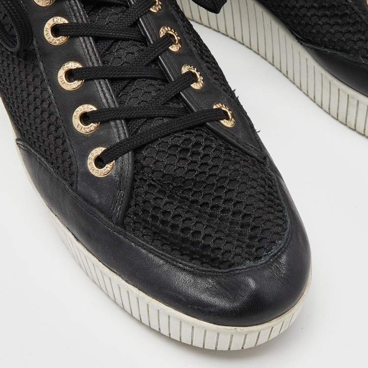 مملوكة مسبقًا Dolce & Gabbana Black Leather and Mesh Wedge Sneakers Size 41