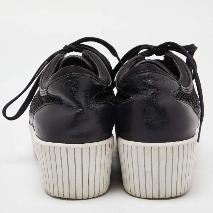 مملوكة مسبقًا Dolce & Gabbana Black Leather and Mesh Wedge Sneakers Size 41