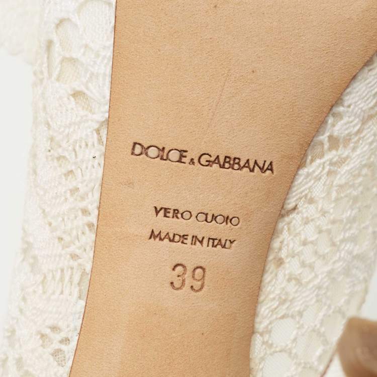 Pre Owned Dolce & Gabbana Off White Lace Rose Detail Peep Toe Pumps Size 39