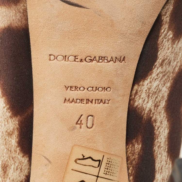 Pre Owned Dolce & Gabbana Brown Animal Print Satin Bow Peep Toe Platform Pumps Size 40