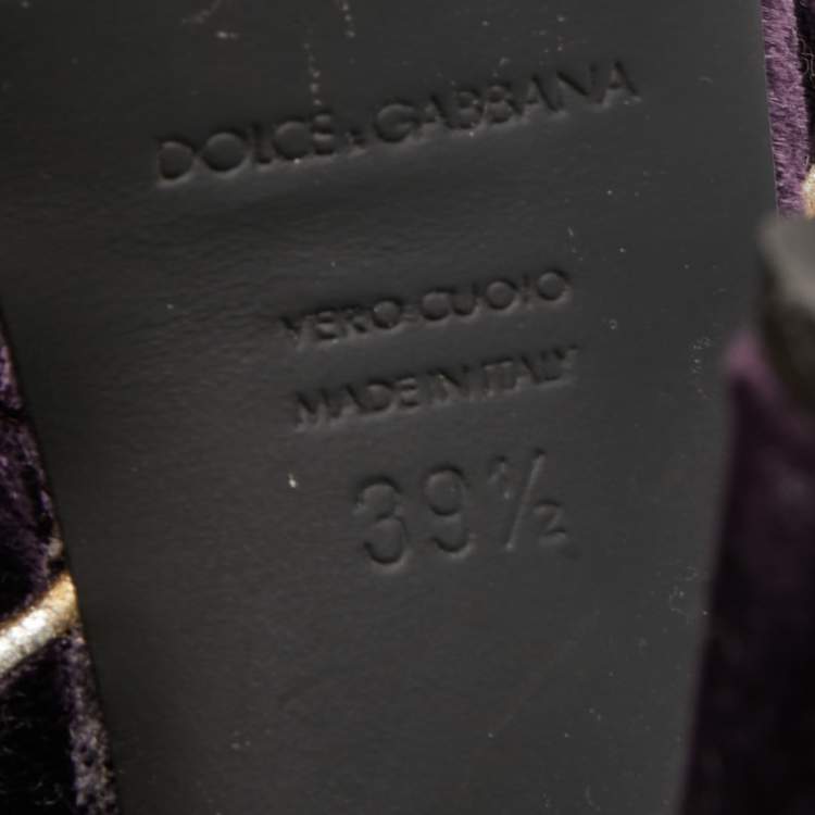 Pre Owned Dolce & Gabbana Purple Velvet and Leather Ankle Strap Sandals Size 39.5