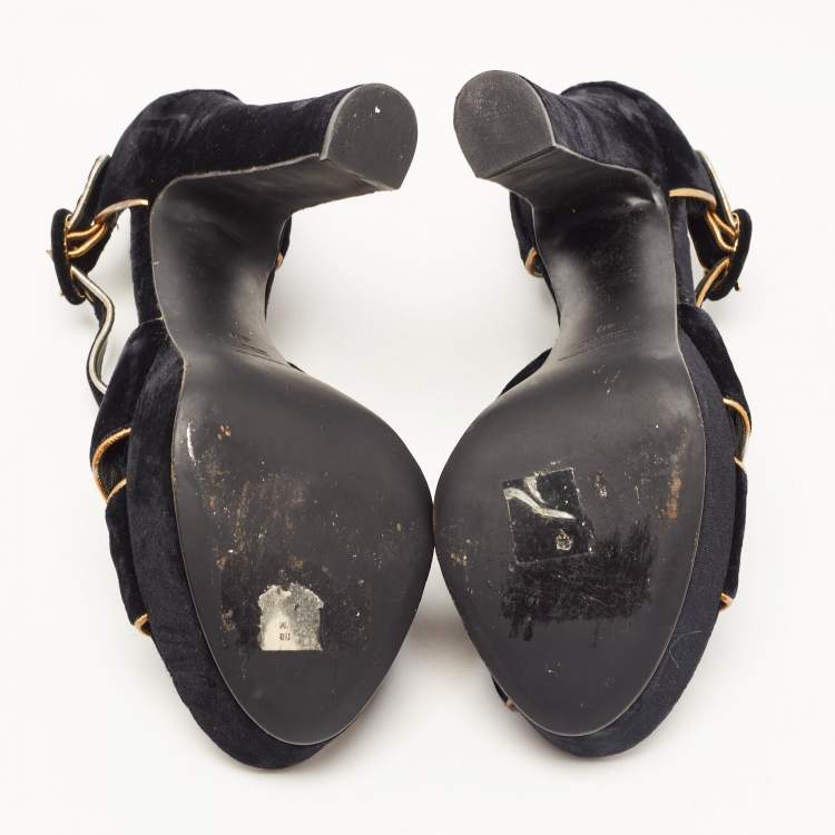 Pre Owned Dolce & Gabbana Black Velvet Criss Cross Platform Ankle Strap Sandals Size 40