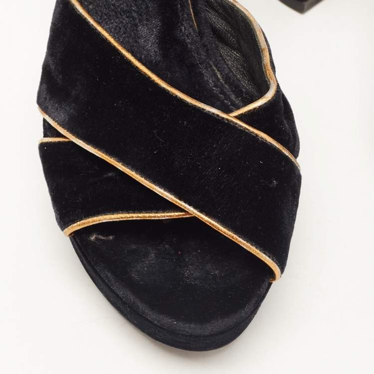 Pre Owned Dolce & Gabbana Black Velvet Criss Cross Platform Ankle Strap Sandals Size 40