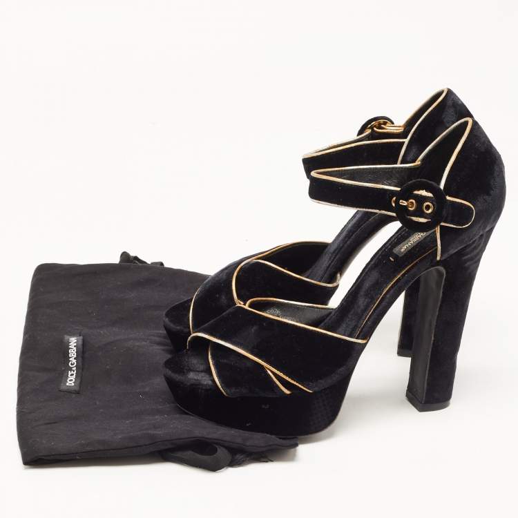 Pre Owned Dolce & Gabbana Black Velvet Criss Cross Platform Ankle Strap Sandals Size 40