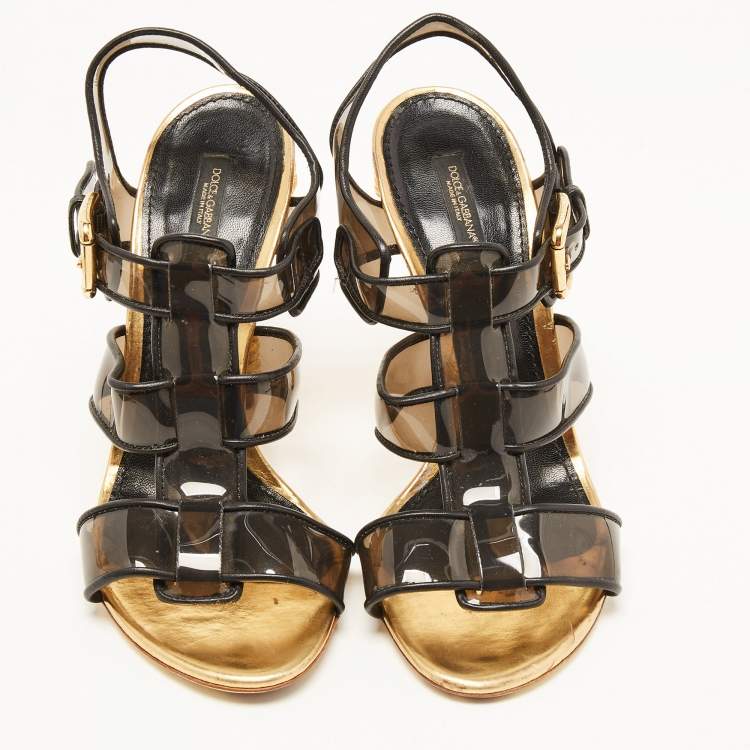 Pre Owned Dolce & Gabbana Black PVC and Leather Strappy Sandals Size 40