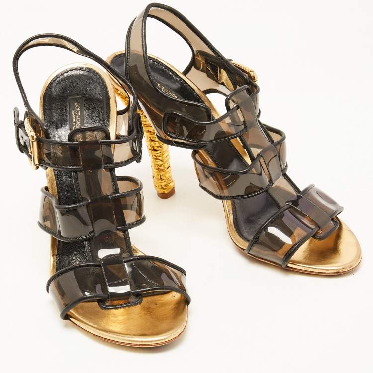 Pre Owned Dolce & Gabbana Black PVC and Leather Strappy Sandals Size 40